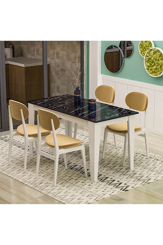 Şimal Yemek Masası 120x72 Beyaz - Royal Mermer