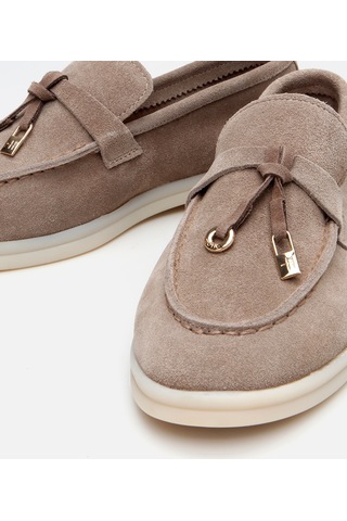 Hotiç Kadın Süet Deri Bej Klasik Loafer