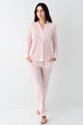 Pierre Cardin Modal 9087 Uzun Kol Önden Düğmeli Kadın Pijama Takımı V1 Krem