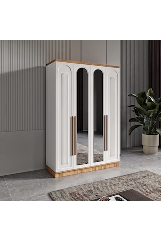 Flora 4 Kapaklı Aynalı Komple Mdf Gardırop - Elbise Dolabı