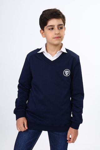 Toontoy Kids Toontoy Erkek Çocuk Relax Fit V Yaka Baskılı Okul Sweatshirt - 2 İplik Lacivert