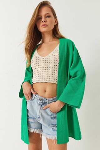 Shade Kadın Keten Dokulu Kısa Basic Kimono 60261496 - Yeşil