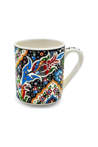 El Yapımı Seramik Kupa Organik Boya Lale Figürü Siyah