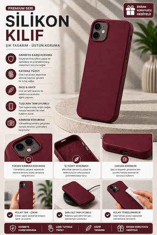 İphone 15 Plus / 14 Uyumlu Premium Lansman Silikon Telefon Kılıfı Bordo