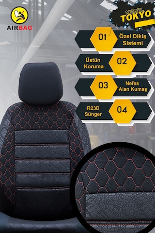 Renault 19 Uyumlu Kırmızı Oto Koltuk Kılıfı Tam Takım Ön Arka Araç Koltuk Kılıfı Kırmızı