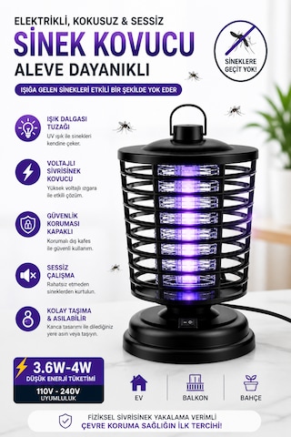 Elektrikli Sinek Kovucu Uv Işık Sessiz Güvenli 4w Düşük Tüketim Ev Bahçe Kullanım