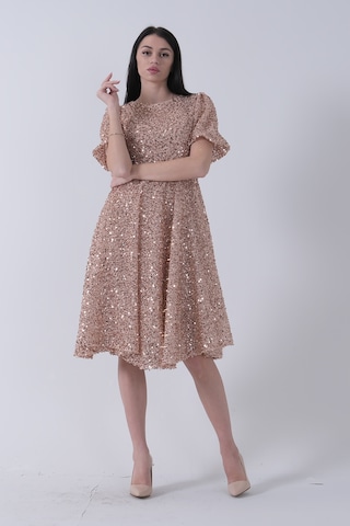 Feminist Gold Pul Payetli Midi Boy Kısakol Abiye 6502498.122 Gold