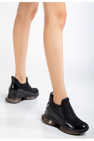 Geeta Ayakkabı Kadın Siyah Sneaker Ayakkabı Rahat Bilekli Air Taban