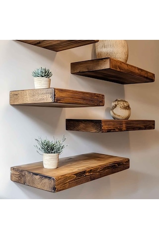 Nest Woodtr Dekoratif Doğal Ahşap Tekli Raf Gizli Raf 70x15x4 Cm Gizli Aparatlı Raf 1 Adet