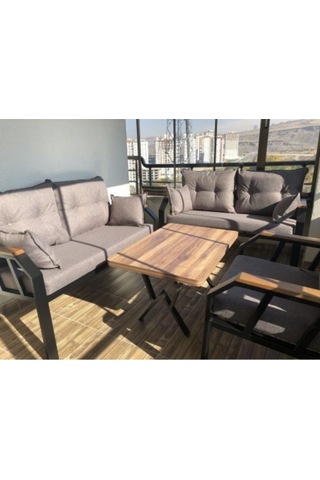 Tu Tienda 2+2+1 Sehpa Demonte Bahçe Balkon Mutfak Mobilyası Keten