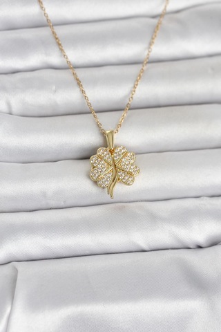 316l Çelik Gold Renk Açılabilir Yonca Model Zirkon Taşlı Kadın Kolye - Lisinya Çok Renkli