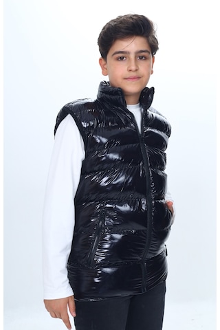 Toontoy Erkek Çocuk Parlak Görünümlü Göğsü Armalı Yelek Siyah