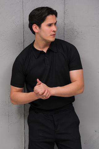 Mass Plus Regular Fit Likralı Kendinden Çizgili Yarım Baggy Pantolonlu T-shirt Takım Siyah
