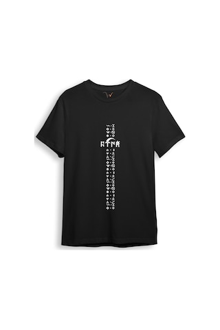 Türkiye Türk Yazısı Ve Göktürk Alfabesi Sembolleri Ay Yıldız Ve Hilal Baskılı Regular Fit T-shirt Siyah