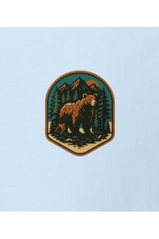 Wildstyle Boz Ayı Renkli Vintage Yaban Hayat Doğa Orman Rozet Baskılı Unisex Bisiklet Yaka Pamuklu Tişört Bebe Mavi