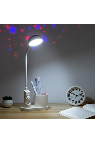 Hfambition Çalışma Masası İçin Renkli Projeksiyonlu Masa Lambası Ve Kalemlik Kombinasyonu - Pembe