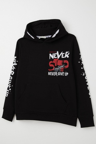 Breeze Erkek Çocuk Sweatshirt Kanguru Cepli Kapüşonlu 9-16 Yaş, Siyah Siyah