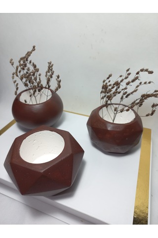 Dekoratif Chocolate Kahve Saksı 3'lü Set - Kaktüs/sukulent Saksısı,çiçeklik Seti -