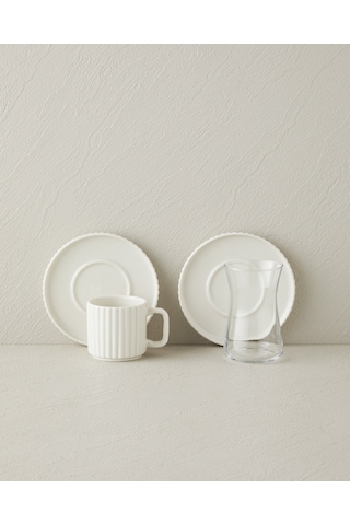 English Home Lunara Porselen 18 Parça 6 Kişilik Çay-kahve Takımı 170-90 Ml Beyaz Beyaz