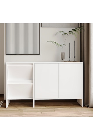 Laris 130 Cm Modern Konsol 4 Kapaklı, Yüksek Ayaklı, Minimalist Tasarım Beyaz