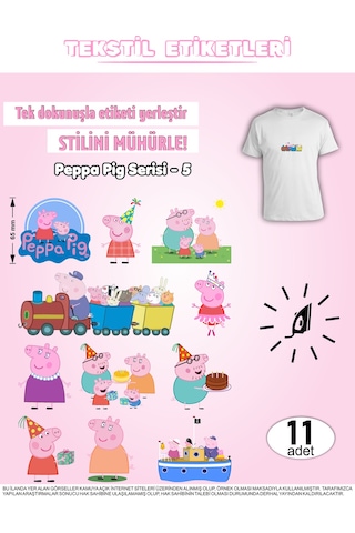 Ütü İle Yapışan Kıyafet Etiketi Peppa Pig Serisi -5 11li Set Karışık