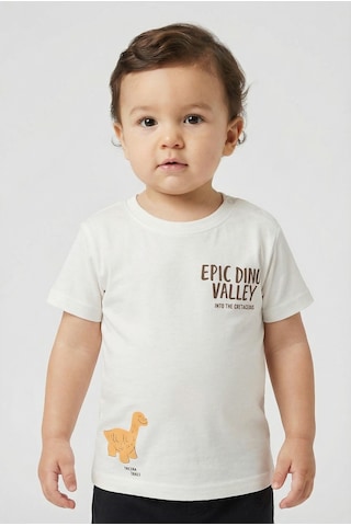 Mackays Erkek Bebek Dinazorlu Tshirt Krem Krem
