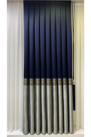 Takım Fon Perde Lacivert-gri 2 Kanat Fon+aksesuar Lacivert