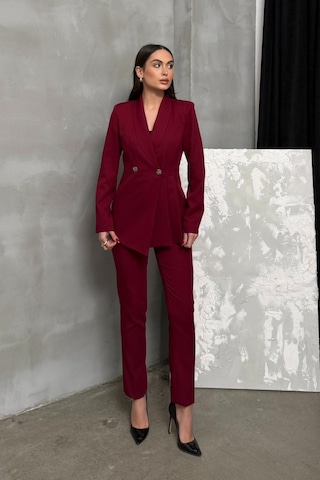 Msm Fashion Kadın İkili Blazer Ceket Pantolon Takım Pile Ve Düğme Detaylı Boru Paça Bordo