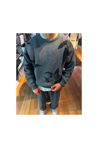 Zaee Desenli Oversize Premium Triko Gri