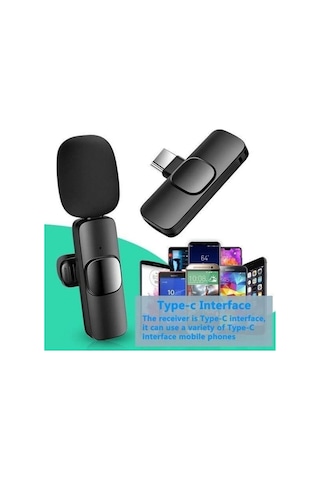 Kablosuz Yaka Mikrofonu 2'li Typ-c Uyumlu Mini K9 Vlog Mikrofonu, Telefon Mikrofonu-1340