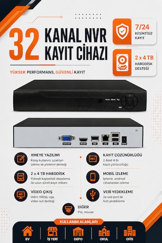 32 Kanal Nvr İp Kayıt Cihazı Xmeye Yazılm