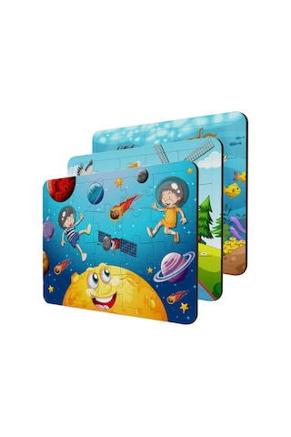 Çocuklar Için Ahşap Puzzle 3'Lü Set Maceracı Çocuklar Serisi