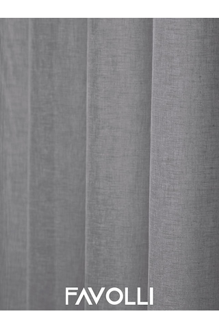 Gri Keten Görünümlü Düz Ekstraforlu Tül Perde, 250x250 Cm Çok Renkli
