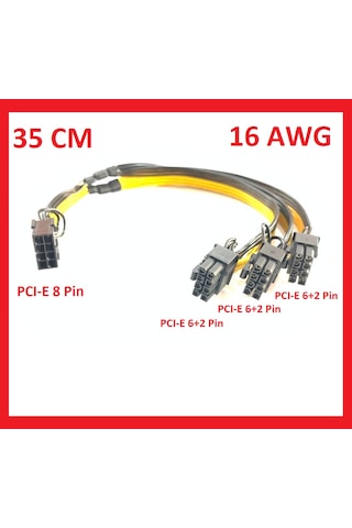 8 Pin 3 Port Erkek Ekran Kartı Güç Çoklayıcı Kablo Pcı-e Molex Dönüştürücü Kablo 16awg Sarı