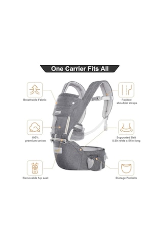 Grownsy 6'sı 1 Arada Ergonomik Bebek Taşıyıcı Ayarlanabilir, Hafif ve Nefes Alabilen Portbebe Koyu Gri Tek Ebat