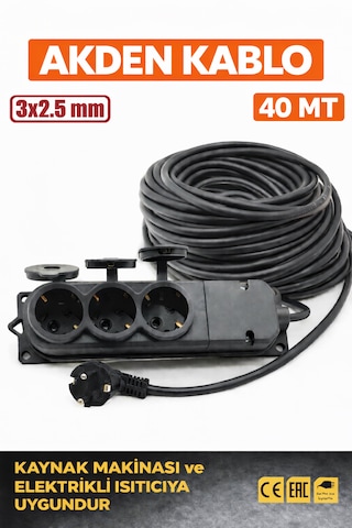 Kablo 40 Metre 3x2,5mm 3 Lü Uzatma Kablosu Tam Kesit Kaynak Makinası Kullanıma Uygundur