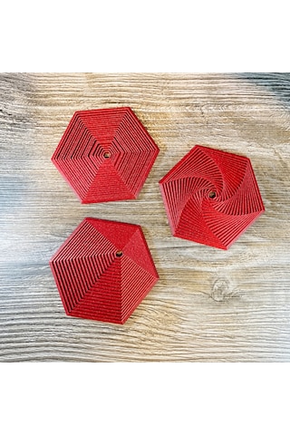 En-cag 3d Baskı Super Fidget Coaster Seti - Altıgen Desenli Bardak Altlığı Ve Tutucu-kırmızı Bss