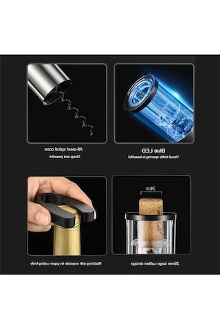 Moly 4'ü 1 Arada Elektrikli Şarap Açma Seti, Gümüş, Şarap Havalandırıcı Ve Vakum Tıpa Gümüş