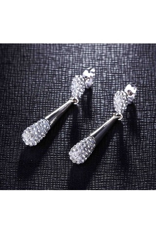 Monemel Kristal Taşlı Küpe Altın Kaplama E0278 Gümüş