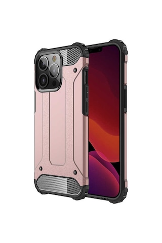 Noktaks - Apple Uyumlu iPhone 13 Pro Max - Kılıf Çift Katman Zırh Tank Crash Military Kapak - Rose Gold