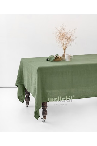 Wellstil Premium Keten Masa Örtüsü Haki