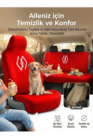 Renault 19 İle Uyumlu Ön Arka Koltuk Kılıf Seti Koltuk Koruma Kırmızı
