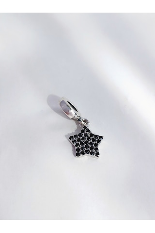 Keskin Gümüş 18 Ayar Altın Kaplama Siyah Yıldız Tasarım Gümüş Kadın Charm