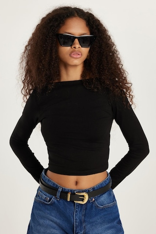 Tudors Kadın Slim Fit Dar Kesim Bisiklet Yaka Sırt Detaylı Siyah Bluz-34074 Siyah