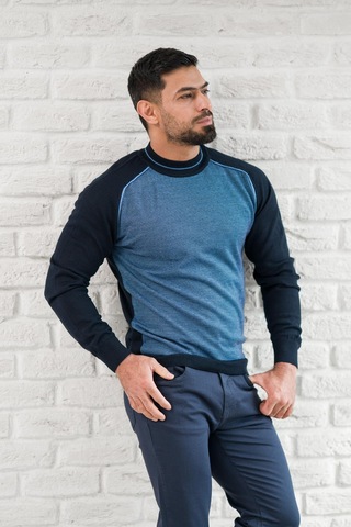 San&fa Yarım Balıkçı Desenli Slimfit Yünlü Triko Kazak Lacivert