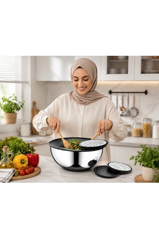 Oms Collection 1. Sınıf Paslanmaz Çelik 24 Cm Karıştırma Rende Saklama Kabı Seti 1125 - Gümüş