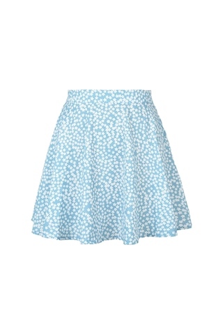 Kadın Çiçekli Yüksek Bel Fermuarlı Şifon Baskılı Kısa Halter Etek Mavi