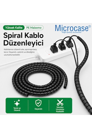 Spiral Kablo Kanalı Kablo Düzenleyici Toplayıcı 25mm Genişlik 5 Metre Uzunluk Siyah Al5470