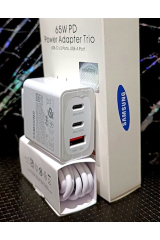 Samsung Uyumlu 3in1 Trio 65w 2xpd + Usb Ev Tipi Şarj Aleti Set 3 Çıkışlı