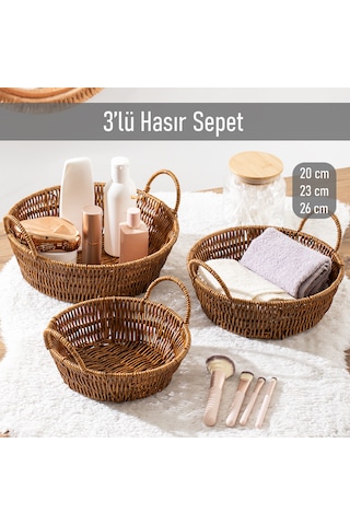Porsima 304c 3 Lü Düzenleyici Hasır Sepet Seti Ekmeklik Sepet
